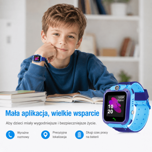 Chłopiec noszący smartwatch Niezgubka GPS na nadgarstku