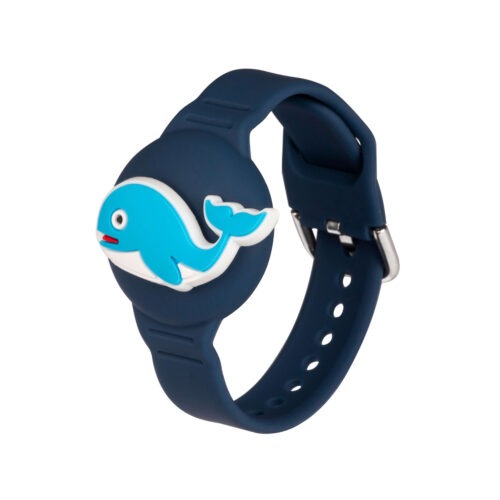 SafeKid ID Smart Tag - granatowa opaska z wzorem wieloryba dla dziecka